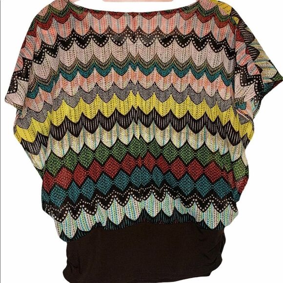 Multicolor Zig-Zag Eclectic Knit Batwing Blouse - Picture 2 of 5
